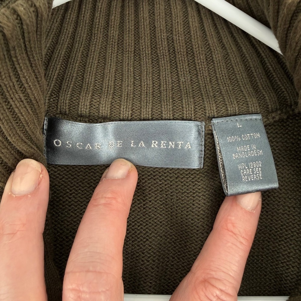 Oscar de la Renta‎ Men Quarter Zip Knit Sweater Olive Green Size L Preppy Office - Picture 5 of 5